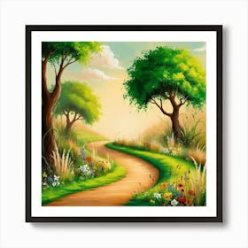 Landscape With Trees And Flowers Art Print