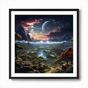 Landscape With Trees And Mountains Art Print