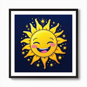 Lovely smiling sun on a blue gradient background 30 Art Print