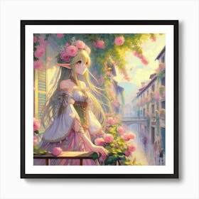 Elf Girl With Roses Art Print