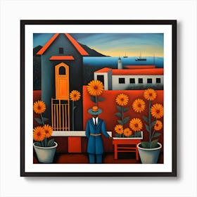 Man With Sunflowers Art Print