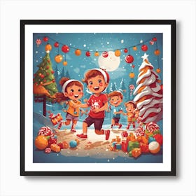 Christmas Children Playing In The Snow Art Print