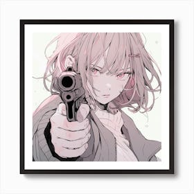 Anime Girl Holding A Gun 3 Art Print