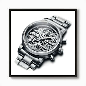 A Pencil Drawing Of A Modern Men's Watch Art Print