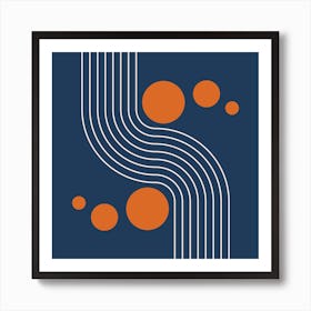 Modern Geometric Lines in Navy and Burnt Orange (Rainbow and Sun Abstract) 1 Art Print