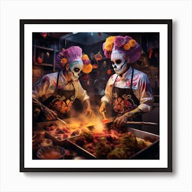 Day Of The Dead Party Cooking Art Print