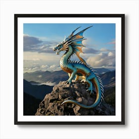 Firefly Majestic Iridescent Dragon On Mountain Peak 19519 (2) Art Print