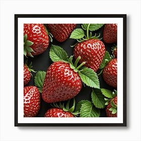 Strawberry Clusters On Black Background Art Print