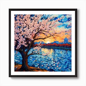 Cherry Blossoms At Sunset Art Print