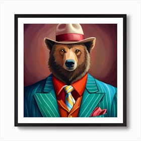 Bear In a Green Suit with a Yellow Hat Art Print