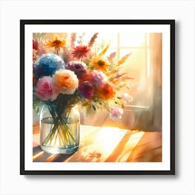 Watercolor Flowers In A Vase 1 Art Print