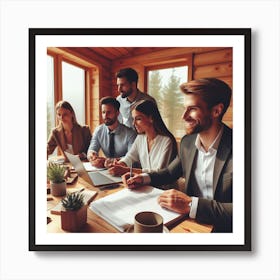 Group Of Business People In A Cabin Art Print