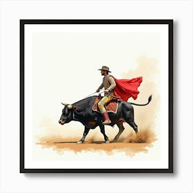 Watercolor Image Of A Traditional Spanish Bullfight In Action Art Print