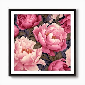 Pink Peony Seamless Pattern 4 Art Print