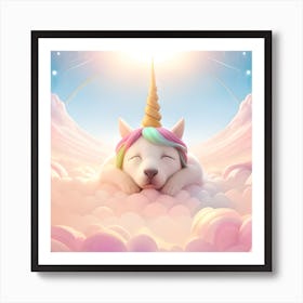 Sleeping In The Clouds - Dog Unicorn Art Print