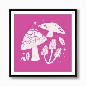 Abstract Mushrooms Pink Square Art Print