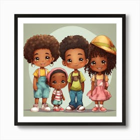 Group Of Four African American Kids Art Print