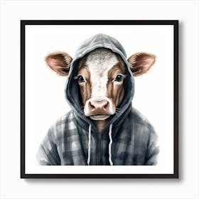 Watercolour Cartoon Zebu In A Hoodie 2 Art Print