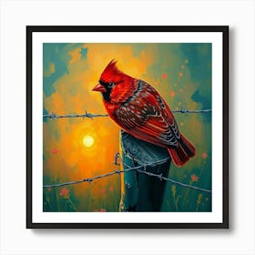 Cardinal At Sunset Poster