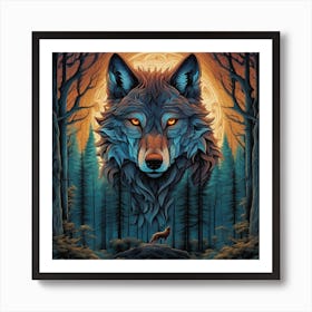 Wolf In The Woods 34 Art Print