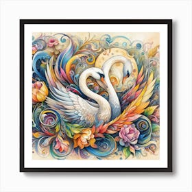 Colorful Swans 1 Art Print