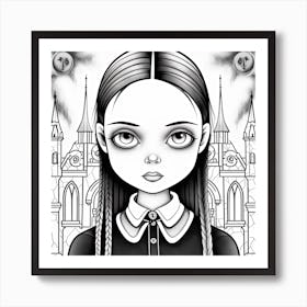 Wednesday Addams Line Art Cartoon Illustration 5 Fan Art Art Print