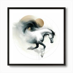 Creative Minimal Horse In Circles Color Illustration 1 Art Print