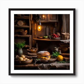 Burger In The Kitchen Art Print