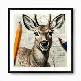 Deer Drawing 41 Art Print