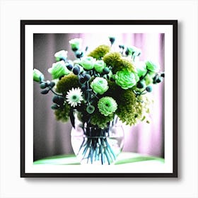 Green Flowers In A Vase Art Print