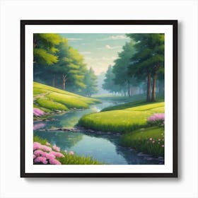 Pink Flowers In A Stream Art Print