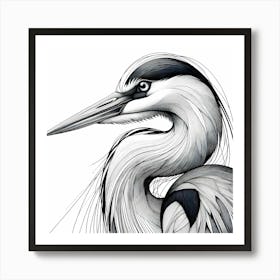 Crane Head Line Drawing - Wild Bird Artwork 122 Art Print