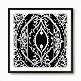 Black And White Thin Gothic Ornament In The Form O Art Print