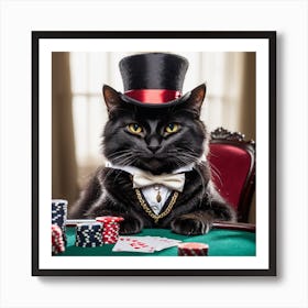 Cat Top Hat Poker 1 Art Print