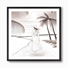 Woman Walking On The Beach 27 Art Print