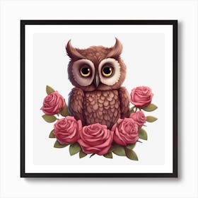 Owl With Roses 13 Art Print