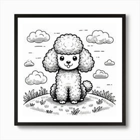 Line Art poodle dog 1 Art Print