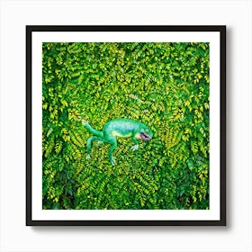 Hyper Realistic Painting Of A Whimsical Creature Composed Entirely Of Vibrant Leaves Varying Shades Art Print