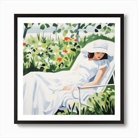 Woman In White Garden Chair Art Print