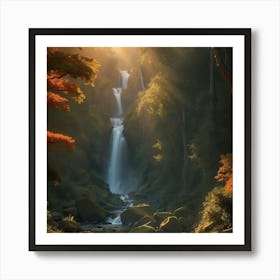 Waterfall In Autumn Poster