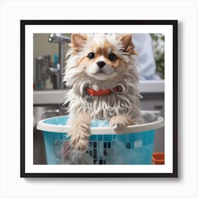 Dog In A Laundry Basket Art Print