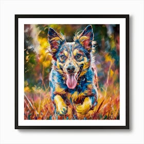 Dog Running In The Grass Art Print