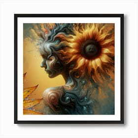 Woman With A Sunflower Art Print