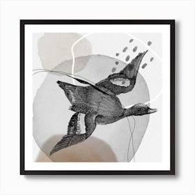 Feathered Friends In Flight Black & Brown Square Art Print