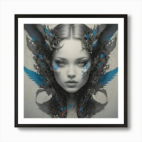 A futuristic artwork of a women with wings Art Print