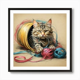 Cat With Yarn 5 Art Print