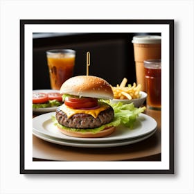 Hamburger With Fries And Soda 2 Art Print