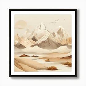 Landscape With mountain range beige Art Print