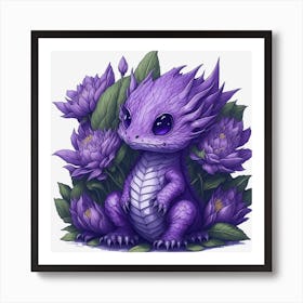 Purple Floral Dragon (7) Art Print