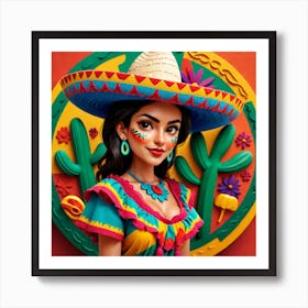 Mexican Girl With Sombrero 2 Art Print